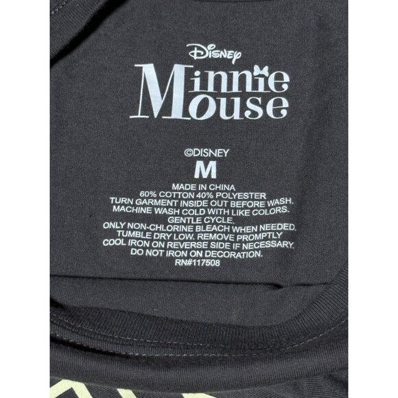 NEW Disney Minnie Mouse Graphic Tee Womens M Grey Asphalt Sleeve Spellout Shirt - Picture 7 of 9